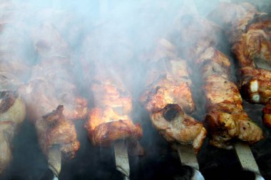 Lezzetli shashlick açık havada pişirme, closeup