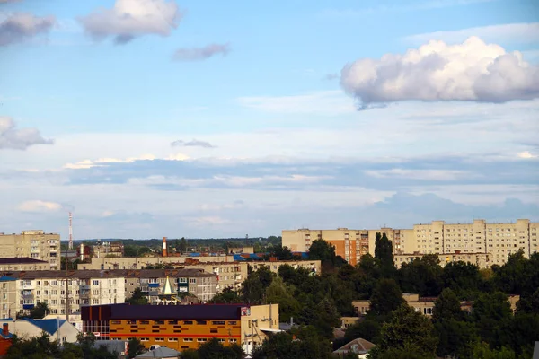 Vista Topo Cidade Belorechensk Com Setor Privado Edifícios Altos — Fotografia de Stock