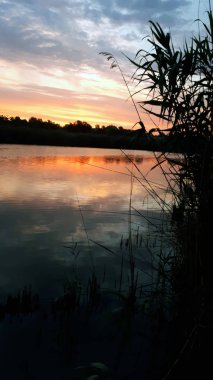 Gölde güzel gün batımı, göle giden bir sahne