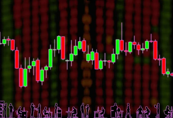 Elmosódott Számok Gyertyatartó Diagram Háttere Irodai Dolgozók Sziluettje — Stock Fotó