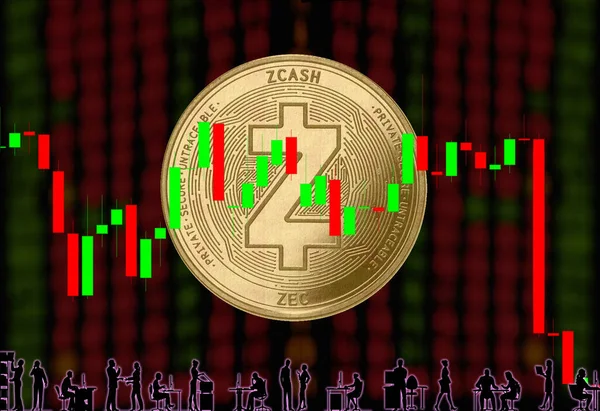 Koin Emas Cryptocurrency Zkash Dengan Latar Belakang Angka Kabur Dan — Stok Foto