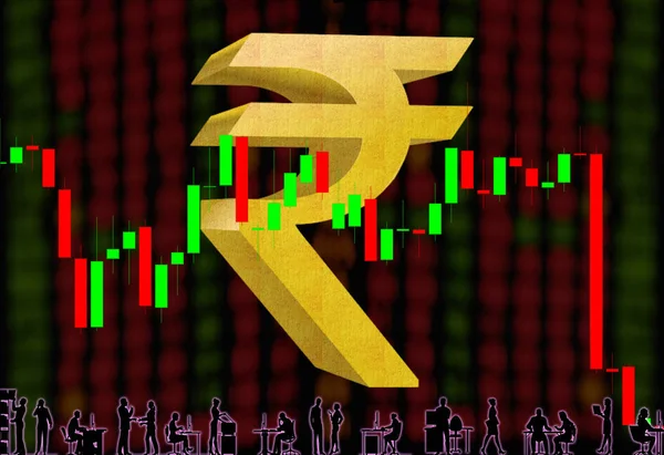 India Rupee Tanda Pada Angka Kabur Latar Belakang Dan Grafik — Stok Foto