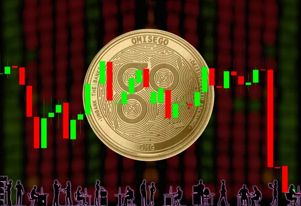 Koin Emas Cryptocurrency Omisso Omg Dengan Latar Belakang Angka Kabur — Stok Foto