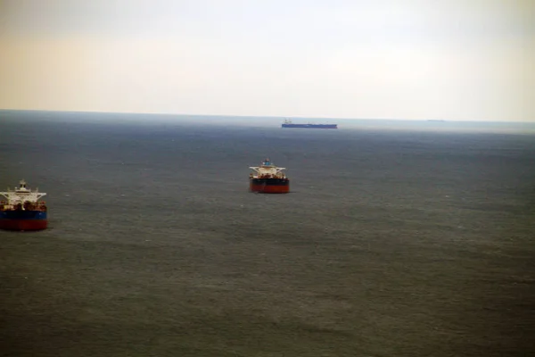 Navios Petroleiros Brutos Gás Petróleo Liquefeito Espera Carga Porto Novorossiysk — Fotografia de Stock