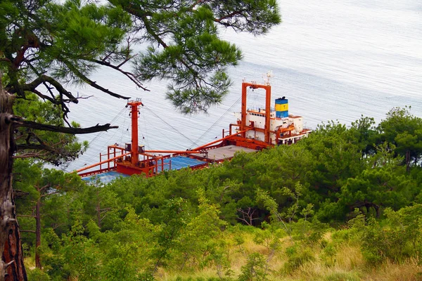 Gelendzhik Rusya Rio Gemisi Karadeniz Fırtınanın Ardından Karaya Oturdu Yukarıdan — Stok fotoğraf