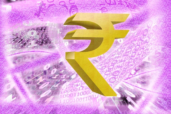 Rúpia szimbólum, a háttérben a bináris kód és alagutak az energiák. — Stock Fotó