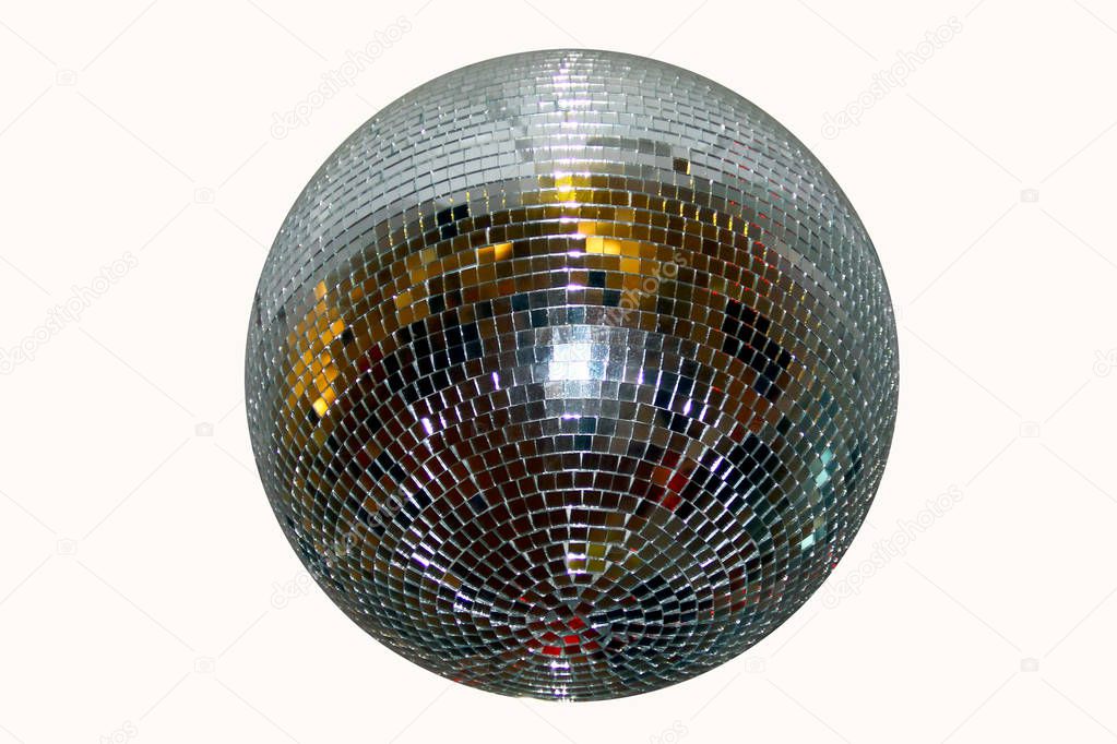 Shining mirror disco ball on a white background