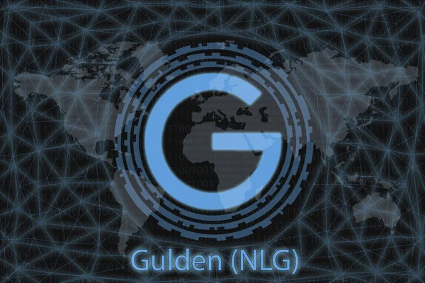 Gulden (NLG) Résumé Crypto-monnaie. Avec un fond sombre et une carte du monde. Concept graphique pour votre design . — Photo