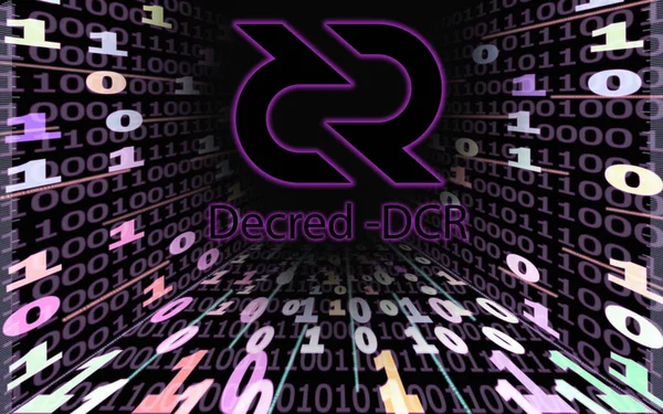 Decred Dcr Cryptocurrency Terowongan Kode Biner Pada Latar Belakang Hitam — Stok Foto