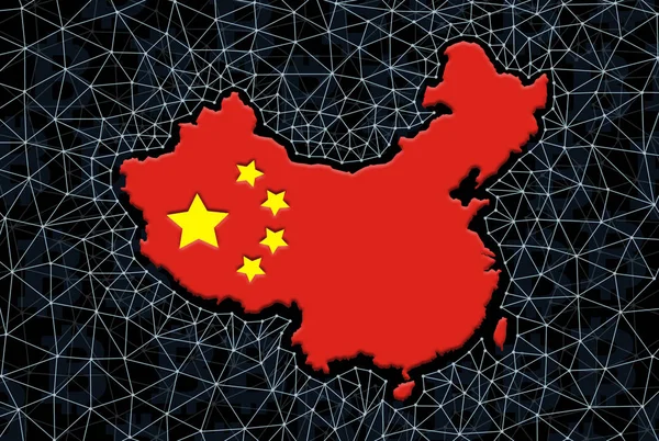 China map silhouette on a black background with a digital grid. China Digital Currency Concept.