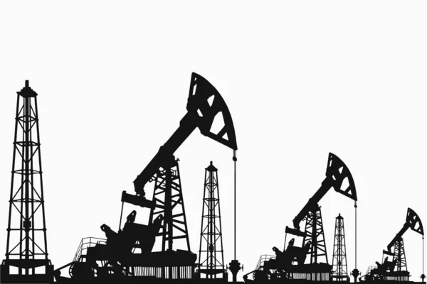 Sylwetka Derricków Olejnych Białym Tle Koncepcja Produkcji Ropy Naftowej Gazu — Zdjęcie stockowe