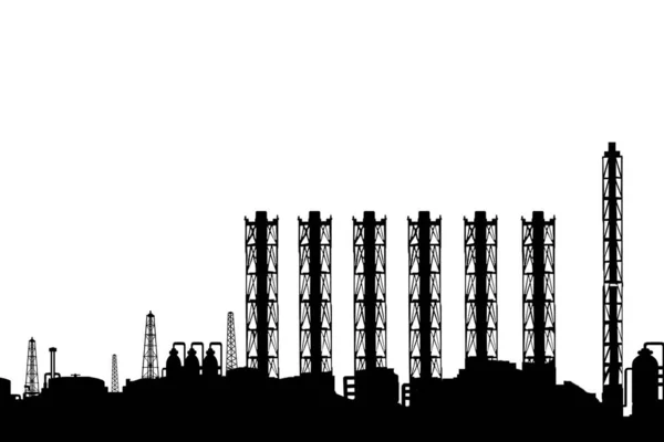 Refinería Petróleo Planta Química Con Silueta Tuberías Planta Procesamiento Petróleo —  Fotos de Stock