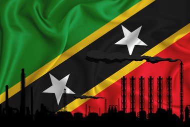 Aziz Kitts bayrağı, logonuz için alan arkaplan - endüstriyel 3D illüstrasyon. Bir kimya fabrikası, petrol rafinerisi, gaz, enerji ikonları. ağır sanayi.