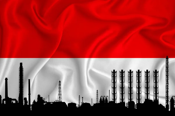 あなたのロゴのためのスペースとインドネシアの旗 産業用3Dイラスト 化学工場 石油精製 エネルギーアイコンのシルエット 重工業 — ストック写真