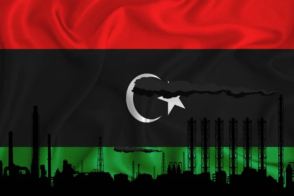 Libya Flag Background Space Your Logo Industrial Illustration Silhouette Chemical — Stock Photo, Image