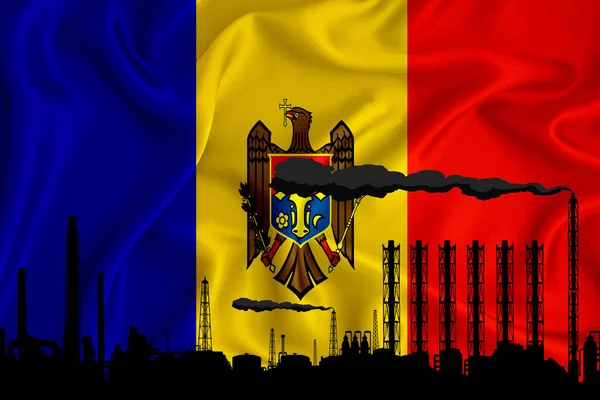 Флаг Молдовы Фон Пространством Вашего Логотипа Промышленная Иллюстрация Химический Завод — стоковое фото