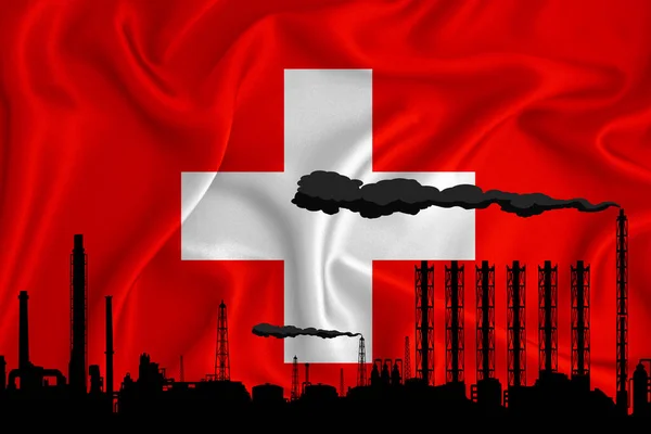 Флаг Швейцарии Фон Пространством Вашего Логотипа Промышленная Иллюстрация Химический Завод — стоковое фото