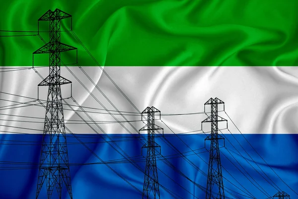 Sierra Leone Zászló Háttérben Közelgő Energiaválság Szimbóluma Egy Nagyfeszültségű Elektromos — Stock Fotó