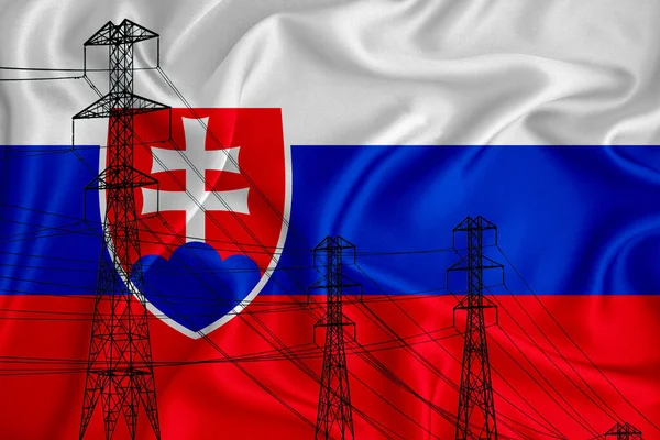 Flaga Słowacji Tle Koncepcyjna Ilustracja Sylwetka Linii Wysokiego Napięcia Pierwszym — Zdjęcie stockowe