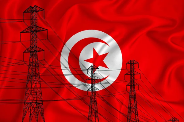 Drapeau Tunisien Arrière Plan Illustration Conceptuelle Silhouette Une Ligne Électrique — Photo