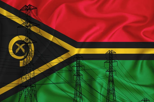 Vanuatu Flag Background Conceptual Illustration Silhouette High Voltage Power Line — Stock Photo, Image