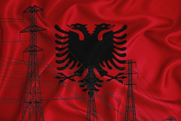Bandeira Albaniya Segundo Plano Ilustração Conceitual Silhueta Uma Linha Alta — Fotografia de Stock