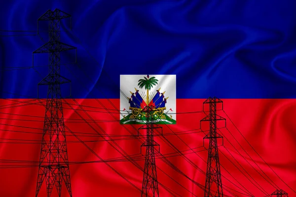 Haiti Flagge Hintergrund Konzeptuelle Illustration Und Silhouette Einer Hochspannungsleitung Vordergrund — Stockfoto