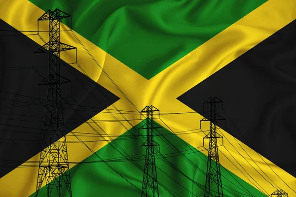 Bandera Jamaica Fondo Ilustración Conceptual Silueta Una Línea Eléctrica Alto — Foto de Stock