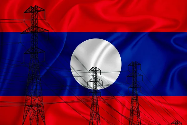 Bandeira Laos Segundo Plano Ilustração Conceitual Silhueta Uma Linha Alta — Fotografia de Stock