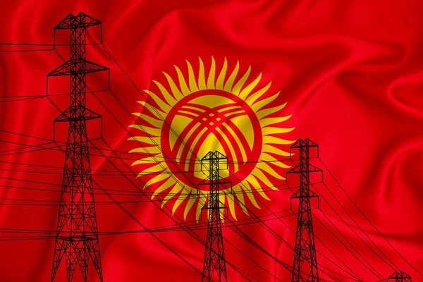Kyrgyzstánská Vlajka Pozadí Koncepční Ilustrace Silueta Vysokonapěťového Vedení Popředí Symbolem — Stock fotografie