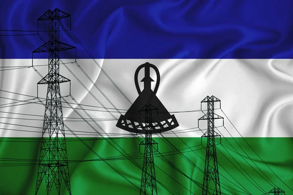 Lesotho Flag Background Ilustración Conceptual Silueta Una Línea Alta Tensión — Foto de Stock