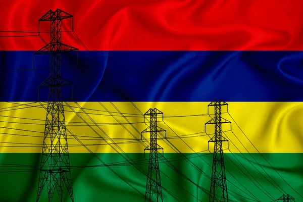 Mauritius Flag Background Conceptual Illustration Silhouette High Voltage Power Line — Stock Photo, Image