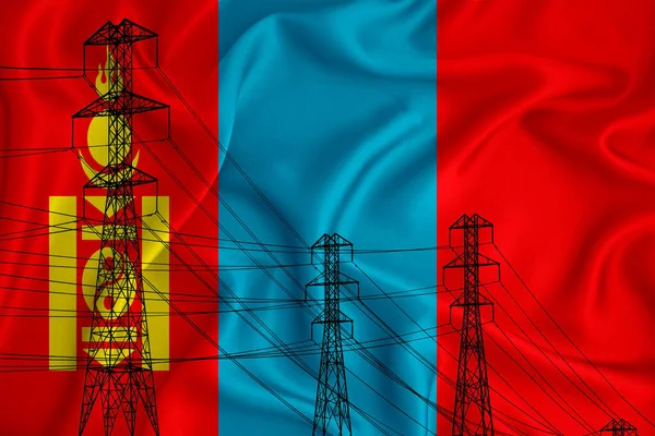 Mongolia Flag Background Conceptual Illustration Silhouette High Voltage Power Line — Stock Photo, Image