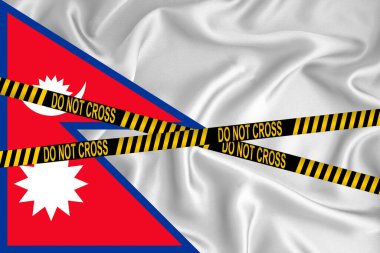 Nepal bayrağı, Çizgiyi Geçmeyin işareti ve yer kaydı. Suç kavramı, polis soruşturması, karantina. 3d oluşturma