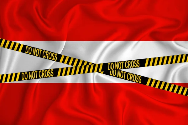 Austria  flag, the Don\'t Cross the Line mark and the location tape. Crime concept, police investigation, quarantine. 3d rendering