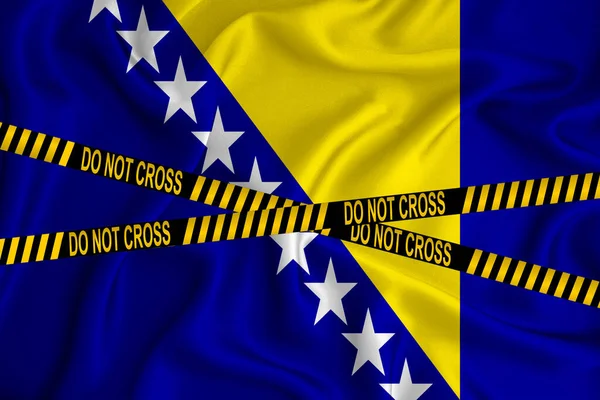 Bosnia和Herzegovina国旗 不要越过线标记和位置磁带 犯罪概念 警方调查 3D渲染 — 图库照片
