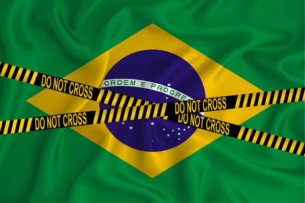 Brazil flag, the Don\'t Cross the Line mark and the location tape. Crime concept, police investigation, quarantine. 3d rendering
