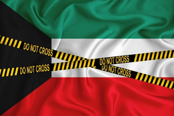 kuwait flag, the Don\'t Cross the Line mark and the location tape. Crime concept, police investigation, quarantine. 3d rendering