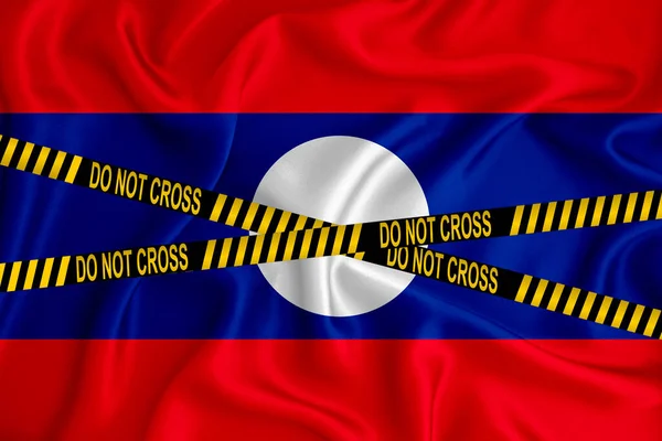 Laos Bayrağı Çizgiyi Geçmeyin Işareti Yer Kaydı Suç Kavramı Polis — Stok fotoğraf