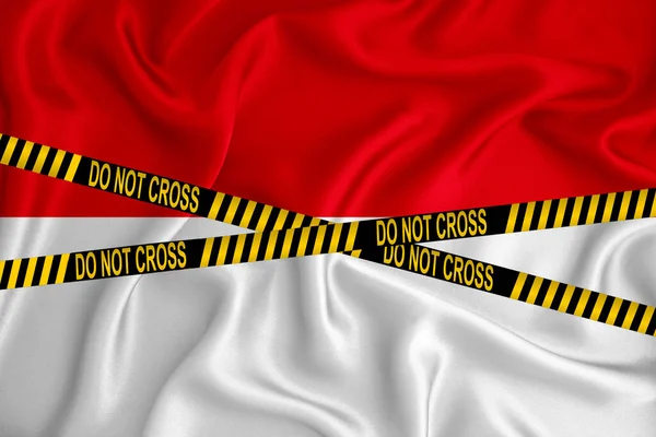 Monaco flag, the Don\'t Cross the Line mark and the location tape. Crime concept, police investigation, quarantine. 3d rendering