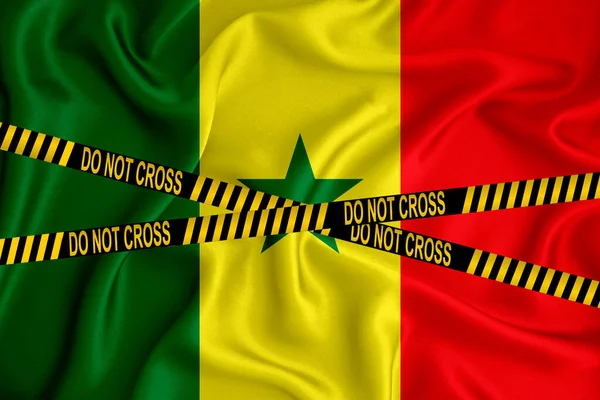 Szenegál Zászlaja Lépd Vonalat Jelzés Helyzetjelző Szalag Bűnügyi Koncepció Rendőrségi — Stock Fotó