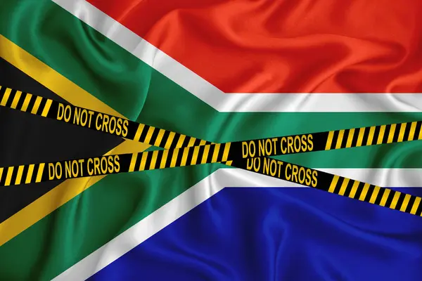 Bandera Sudáfrica Marca Don Cross Line Cinta Localización Concepto Crimen — Foto de Stock