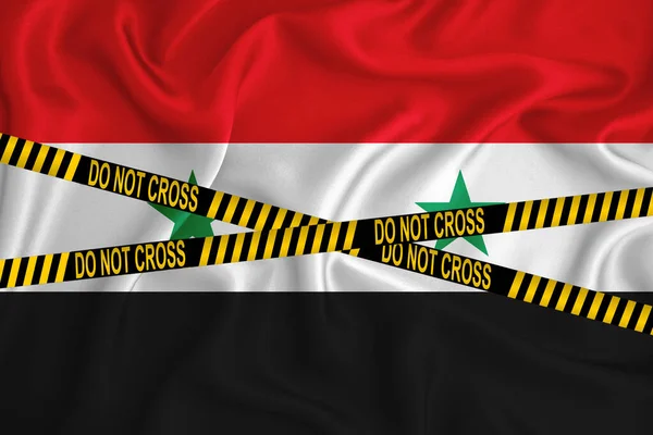 Флаг Сирии Знак Пересекай Линию Запись Местоположения Концепция Преступления Полицейское — стоковое фото