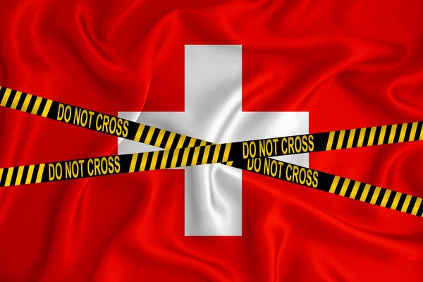 Schweiz Flagga Don Cross Line Märket Och Lokaliseringsbandet Brottsbegrepp Polisutredning — Stockfoto