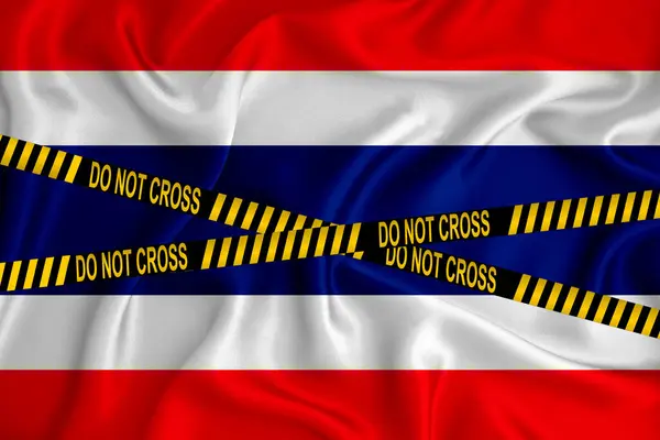 Tayland Bayrağı Çizgiyi Geçmeyin Işareti Konum Bandı Suç Kavramı Polis — Stok fotoğraf
