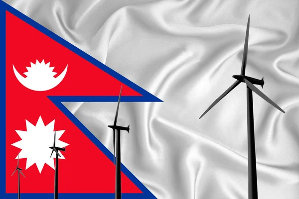 Nepal Flag Alternative Energy Wind Illustration Silhouette Wind Generator Background — Stock Photo, Image