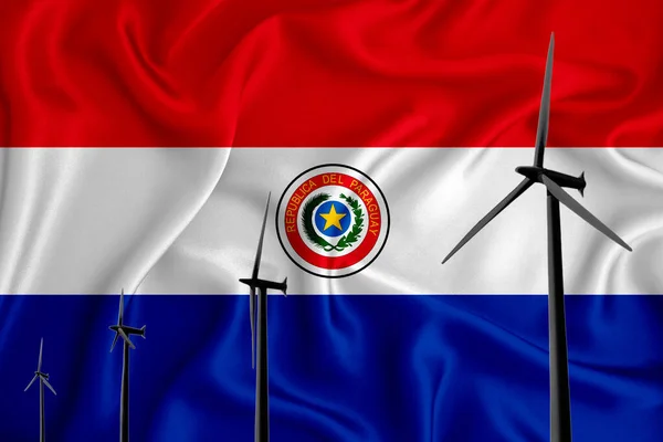 Парагвай Флаг Альтернативной Энергии Ветер Иллюстрации Силуэт Ветра Генератор Фоне — стоковое фото