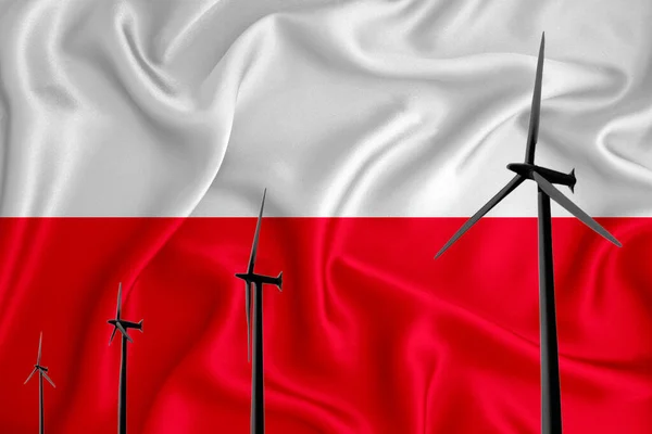 Polen Vlag Alternatieve Energie Wind Illustratie Silhouet Wind Generator Achtergrond — Stockfoto