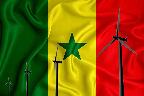 Szenegál Zászló Alternatív Energia Szél Illusztráció Sziluett Szélgenerátor Háttérben Zászló — Stock Fotó