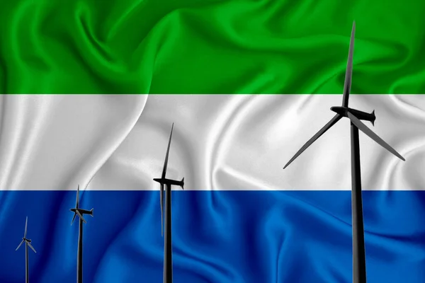 Serra Leoa Bandeira Energia Alternativa Vento Ilustração Silhueta Gerador Vento — Fotografia de Stock